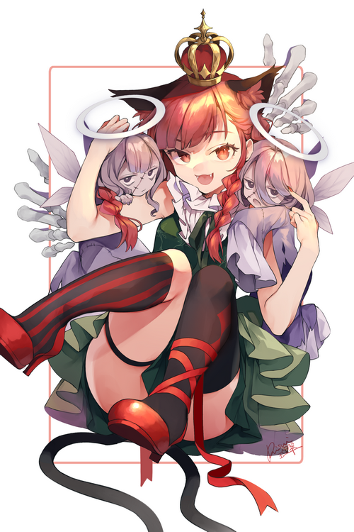Kaenbyou Rin with two fairy-like companions