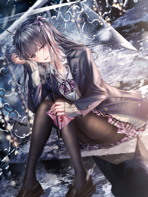 Anime girl crying under an umbrella