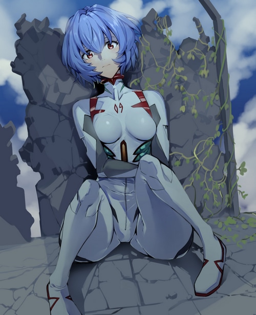 Ayanami Rei in a white bodysuit, Neon Genesis Evangelion fan art