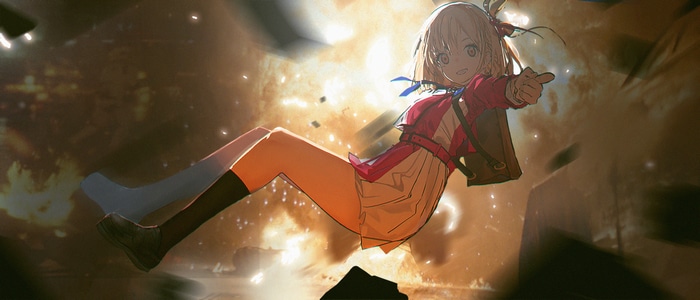 Nishikigi Chisato from Lycoris Recoil in an explosion