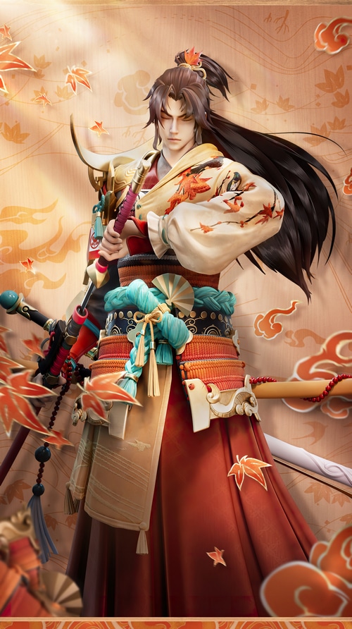 Honor of Kings character with swords and leaves