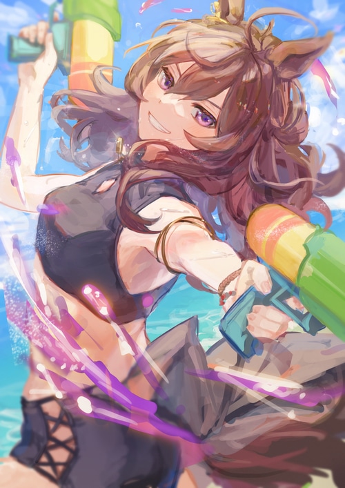 Nakayama Festa with water guns on a sunny day