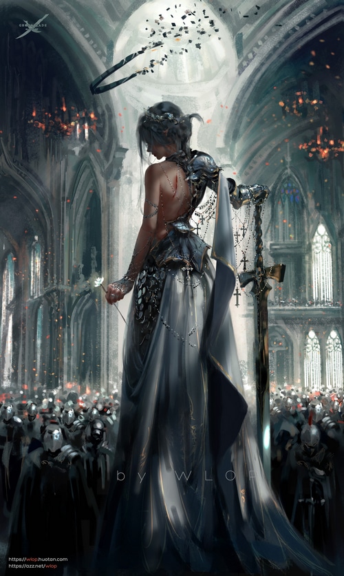 Ghostblade by WLOP: A Knight in a Cathedral
