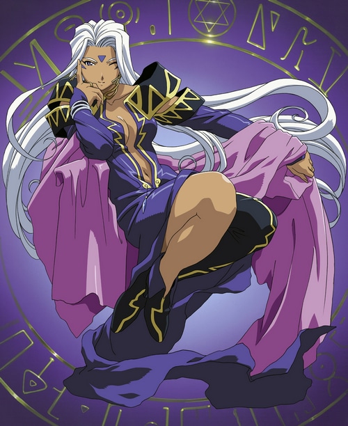 Urd from Ah! My Goddess! with white hair and dark skin
