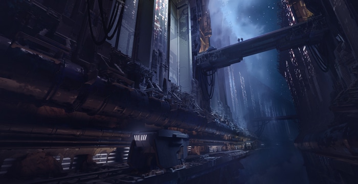 4K Science Fiction Cyberpunk Architecture Bridge