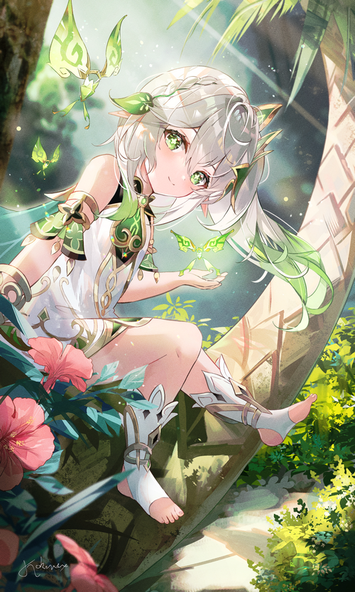 Nahida from Genshin Impact with fairies