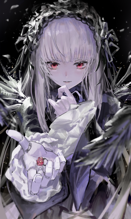 Gothic girl with red eyes and a ring