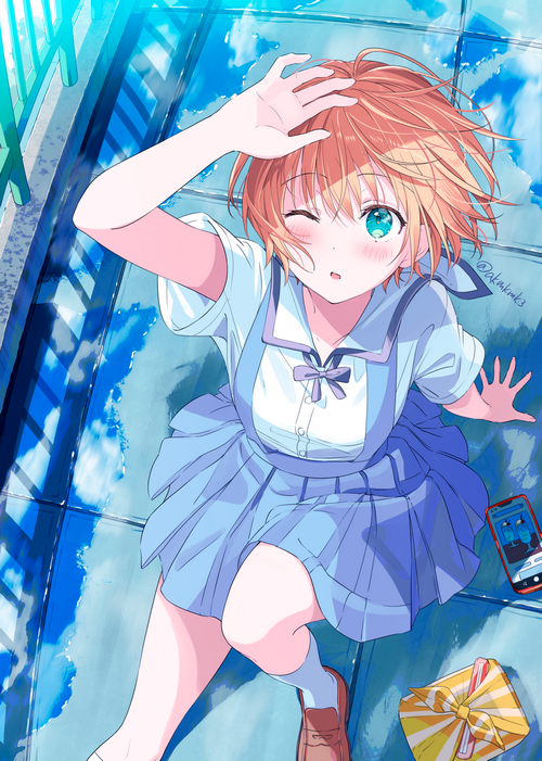 Schoolgirl with blonde hair and blue eyes