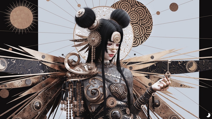 Fantasy Art of Asian Woman with Red Eyes