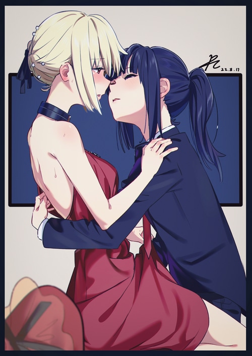 Lycoris Recoil fan art: Chisato and Takina embrace