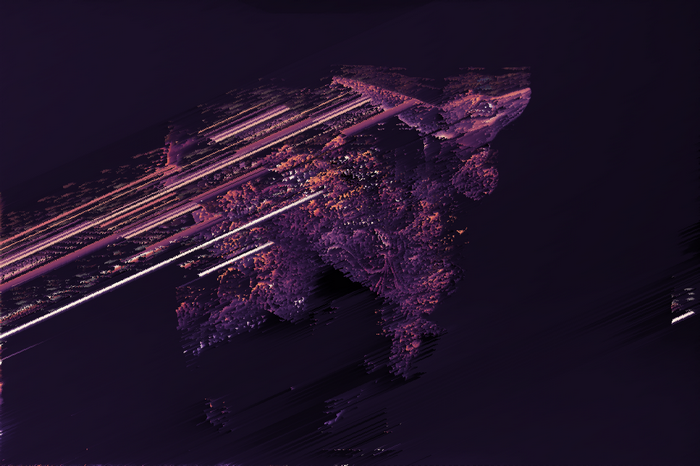 Abstract artwork with fox-like form and light streaks