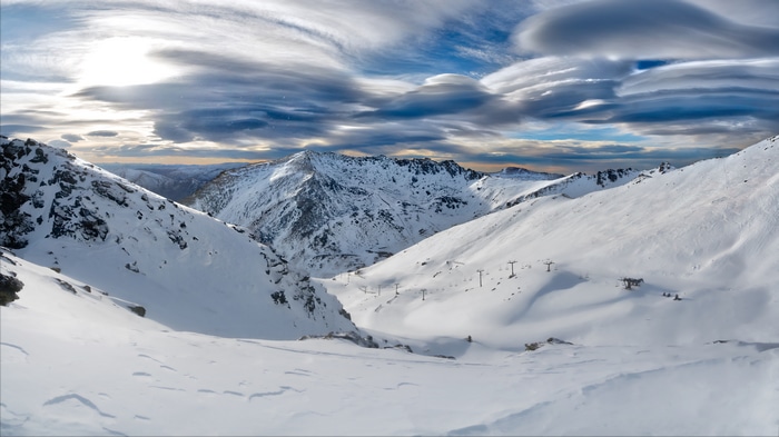 4K Snowy Mountains Landscape with Lenticular Clouds