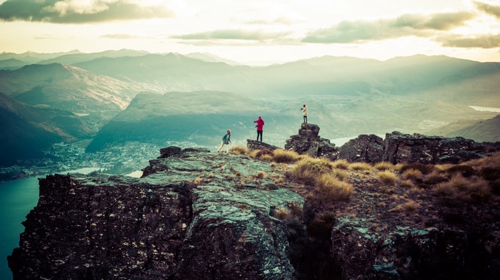 4K view of Queenstown landscape from rocky mountains