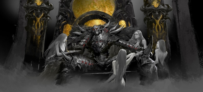 Yu-Gi-Oh! Dark Monster on Throne with Women