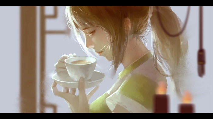 4K Chihiro from Spirited Away holding a cup