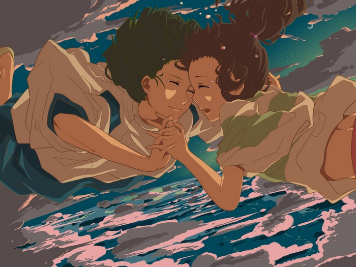 Haku and Chihiro floating in Spirited Away