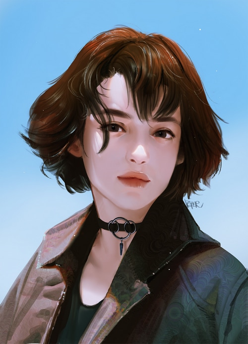 Artwork of an Asian woman with brunette hair