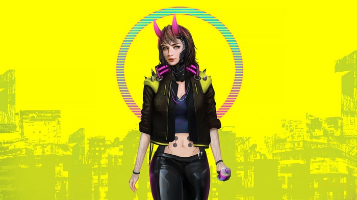 Cyberpunk 2077 fan art of a woman with horns