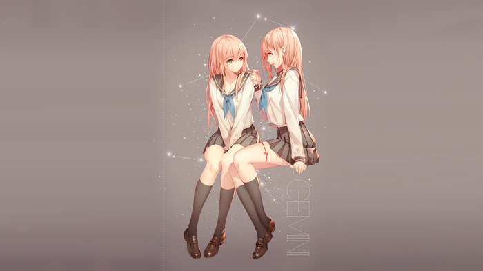 Anime girls in school uniforms with Gemini constellation