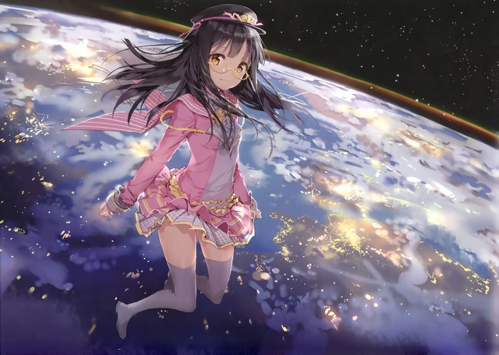 Girl in Pink Outfit Floating Above Earth