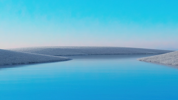 4K lake with snow-covered hills