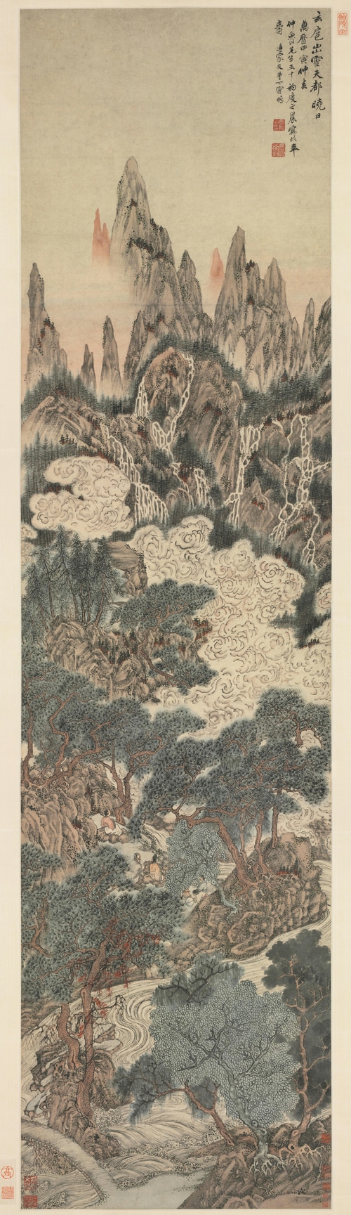 Chinese Landscape Painting with Mountains and Waterfalls