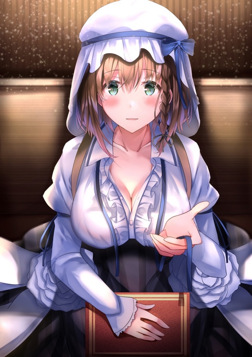 Charlotte Corday from Fate/Grand Order holding a book