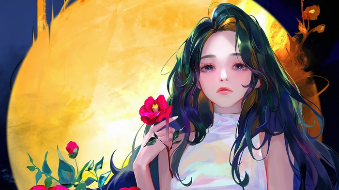 4K illustration of a girl with flowers