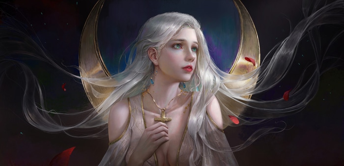 Fantasy girl with silver hair and moon