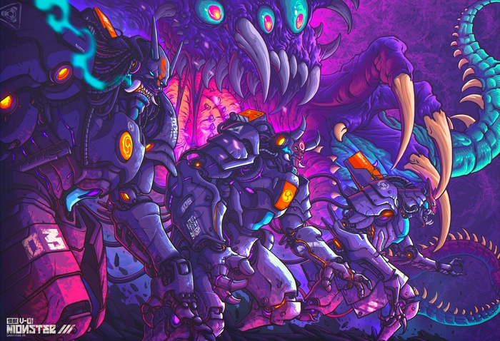 4K Cyberpunk Robots Battle Monster