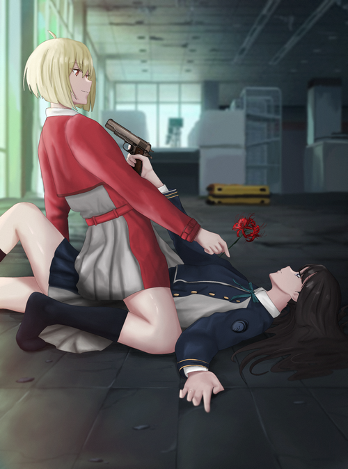 Lycoris Recoil fan art: Chisato and Takina with guns