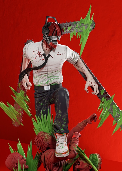Chainsaw Man Denji Figurine with Green Chainsaws