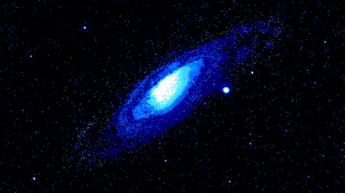Pixel art galaxy with stars and a bright central core