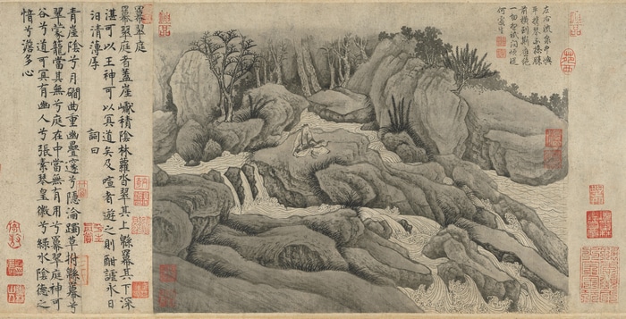 Chinese Landscape Painting with Scholar by a Stream
