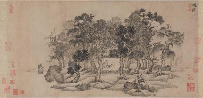 Chinese painting of a garden with figures