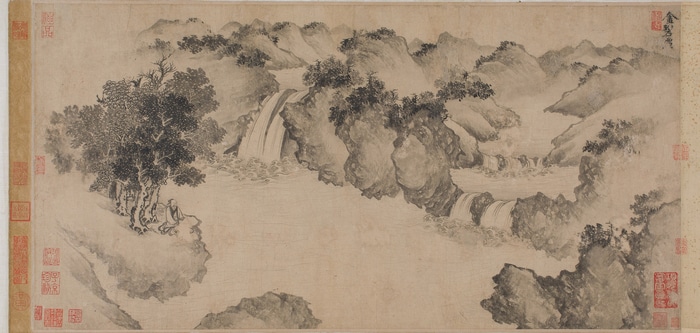 Chinese painting of mountains and waterfalls