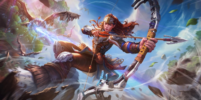 Aloy from Horizon Forbidden West with a bow