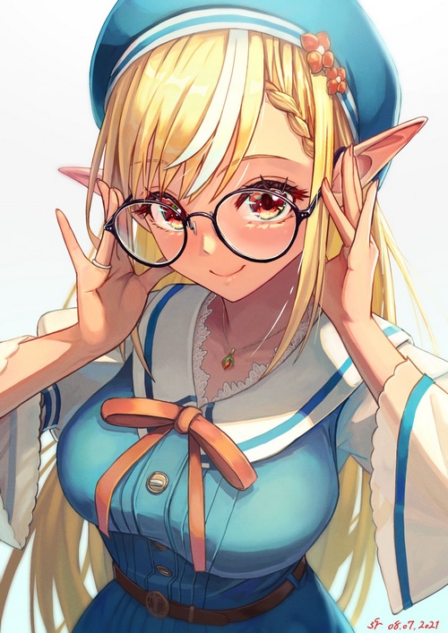 Shiranui Flare wearing glasses and a sailor outfit