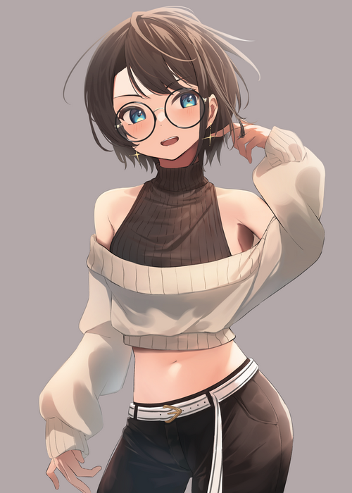 Anime girl with glasses and open sweater