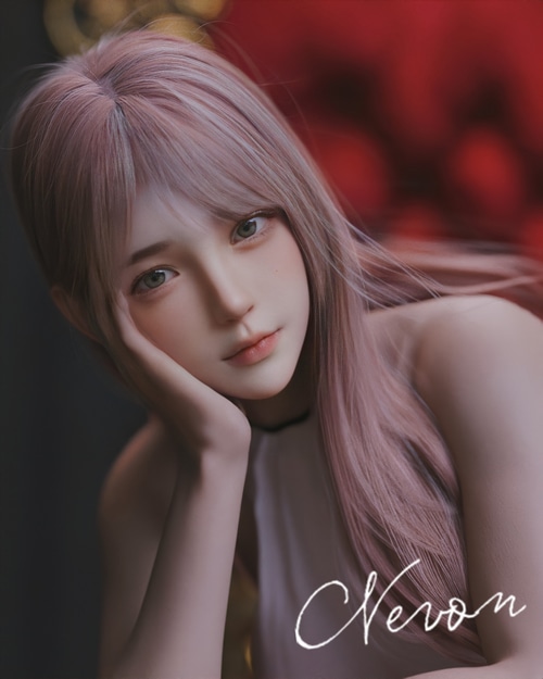 Fantasy girl with pink hair resting her head on her hand