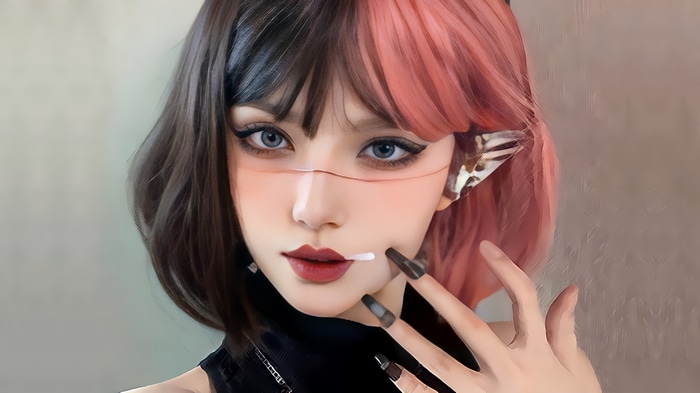 4K fantasy girl with pink and black hair
