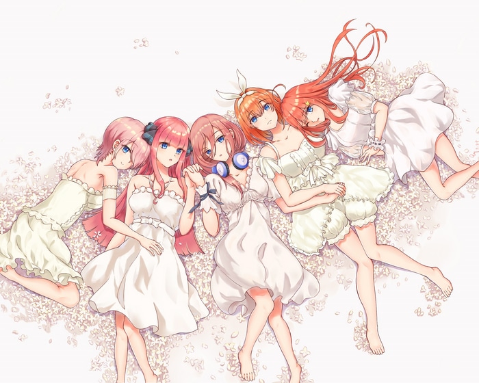 The Quintessential Quintuplets girls in white dresses