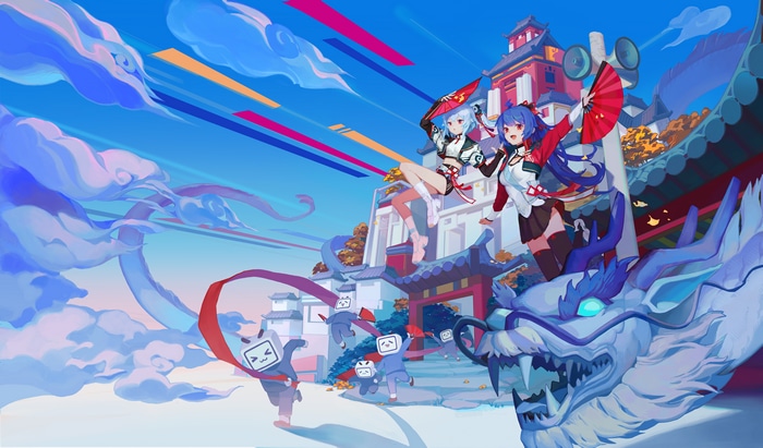 4K Bilibili mascots 22 and 33 with a dragon