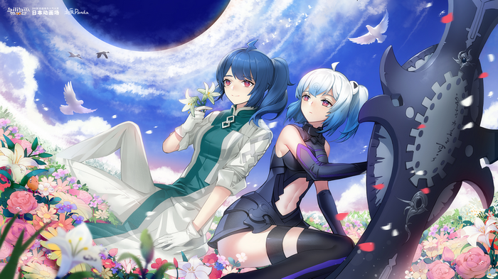 Bilibili characters with flowers and birds
