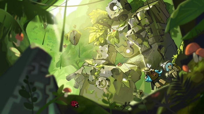 Bilibili characters explore ancient ruins in a jungle