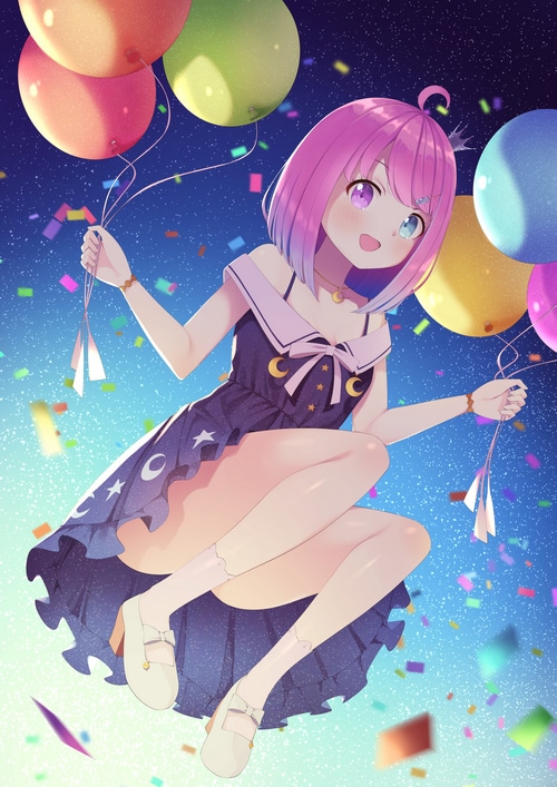 4K Himemori Luna with Balloons and Confetti