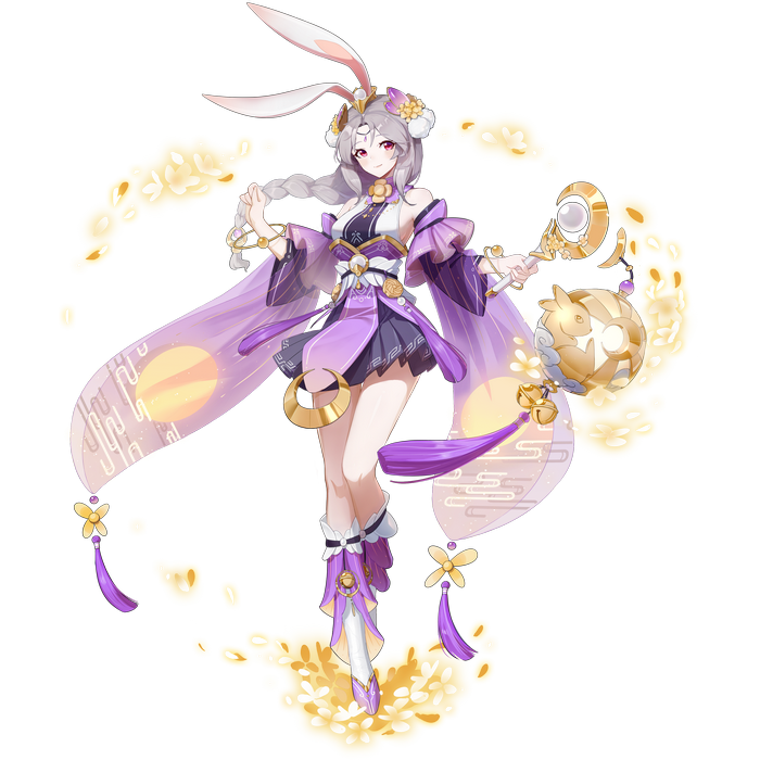 A Chinese-inspired character with bunny ears holding a staff