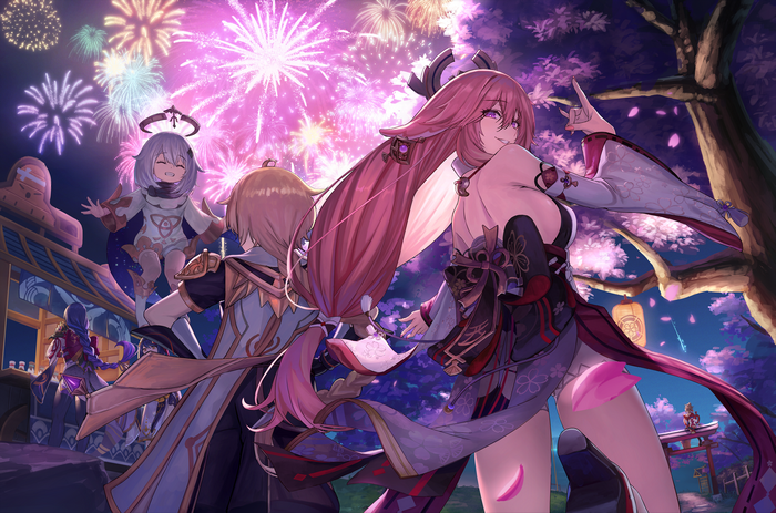 Genshin Impact: Fireworks Festival with Yae Miko and Aether