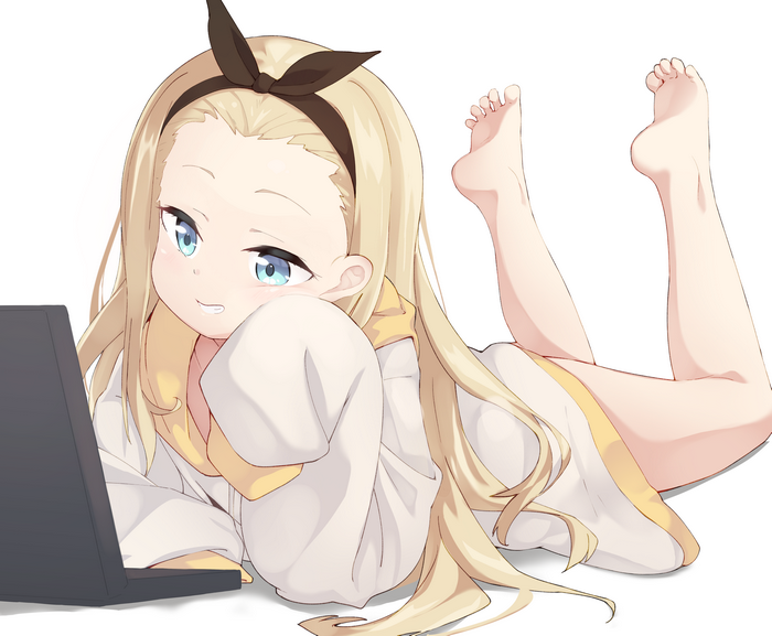 Kurumi from Lycoris Recoil with a laptop