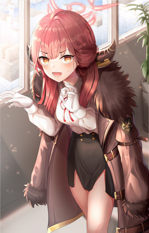 Anime girl with red hair and horns